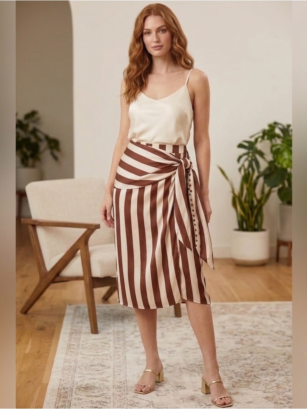 LIMITED EDITION! Collection! Graceful Brown And White Striped Size 10 Skirt! - Picture 7 of 7